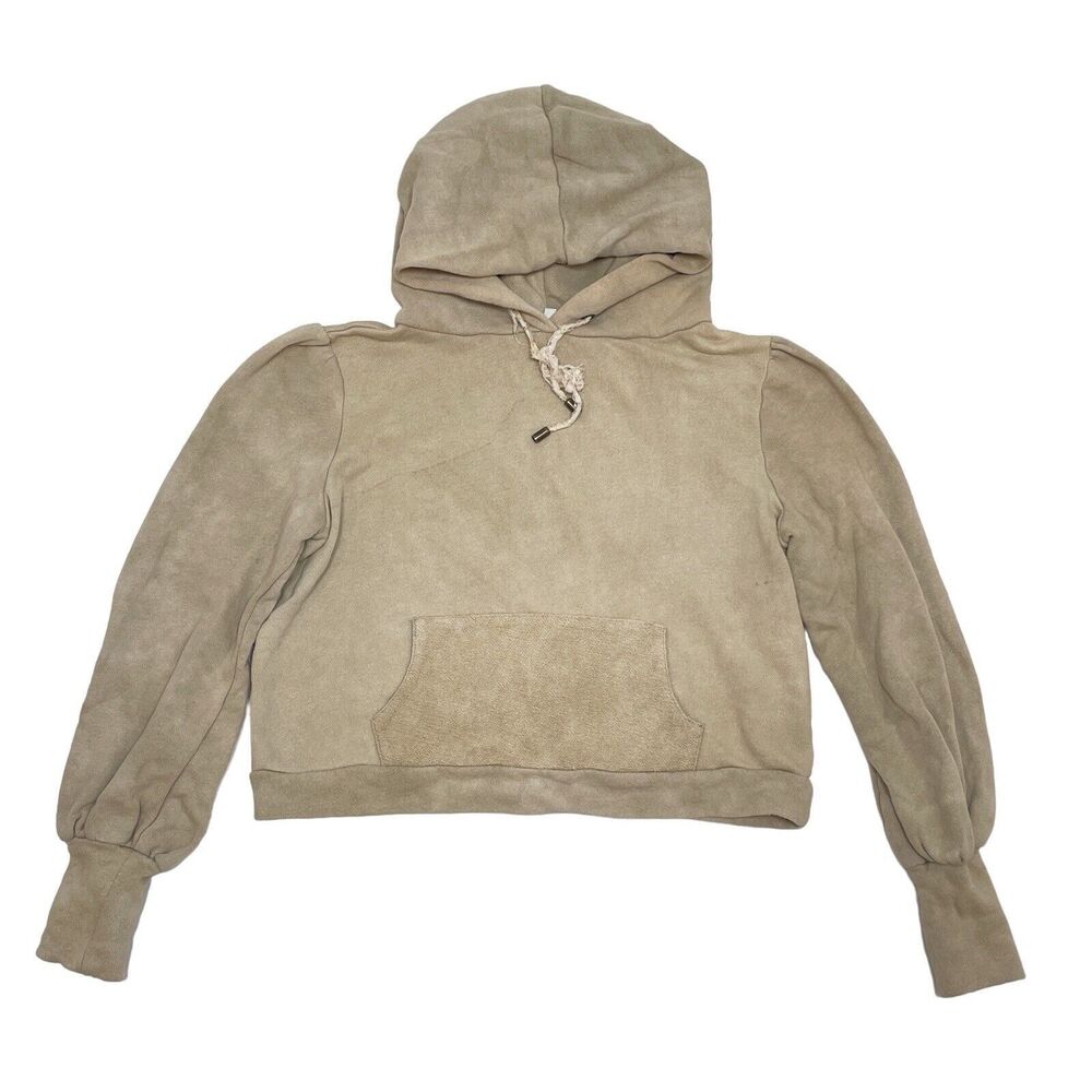 Love Shack Fancy Cropped Hoodie XS Tan Pullover Sweatshirt Cotton Drawstring